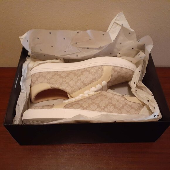 Kate Spade Erin Spade Flower Printed Leather Sneaker - Dark Mushroom Cap NIB - Picture 5 of 8